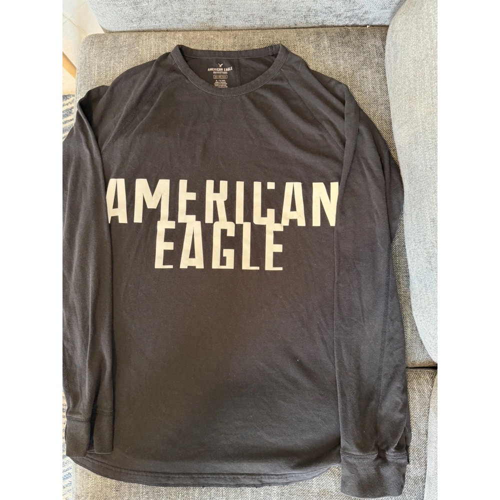 Men's American Eagle Logo Black Active Flex Long Sleeve T-Shirt Size XL‎